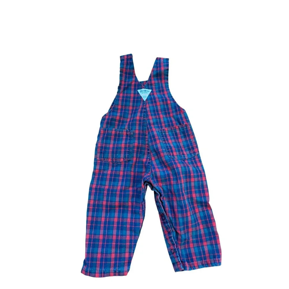 Vintage OshKosh Bgosh Vestbak Plaid Overalls Red Blue Green 18‎ Months USA Made